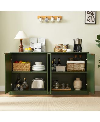 59-inch Modern Wavy Sideboard, Curved Contour 4-Door Storage Cabinet, Green