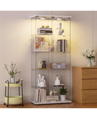 Streamdale Glass Display Cabinet with LED Lights, Locking Door, White
