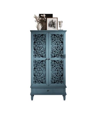 Rustic 55" Storage Cabinet with Drawer & 2 Carved Doors