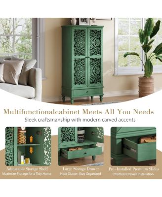 Rustic 55" Storage Cabinet with Drawer & 2-Door Carved Wood Accent