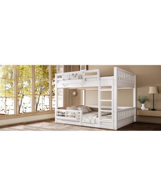 Streamdale Queen Bunk Bed with Ladder and Guardrails, Pegboard and bookshelf, White