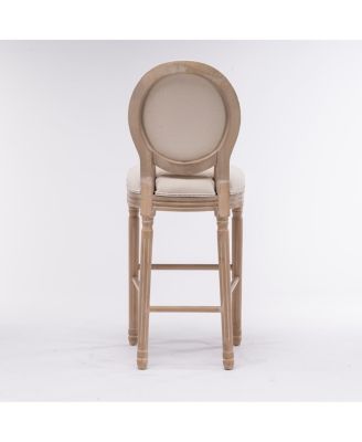 French Country Wooden Barstools with Upholstered Seating, Set of 2