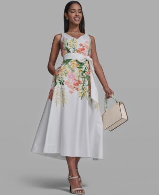 Women's Printed V-Neck Midi Dress