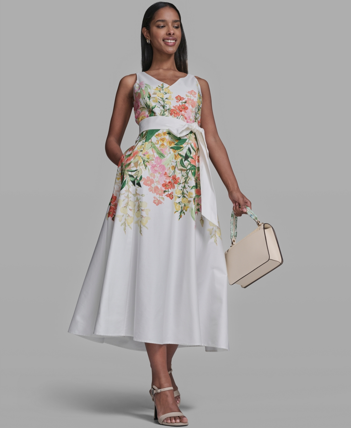 Karl Lagerfeld Paris Women's Printed V-Neck Midi Dress