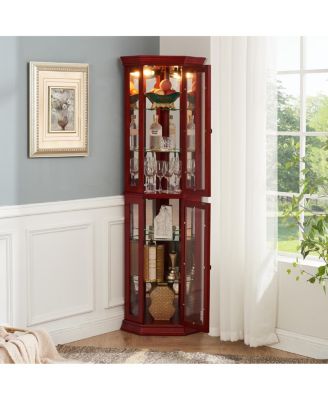 Lighted Corner Curio Cabinet - Glass Display Shelf, Tempered Glass Doors, Adjustable Shelving