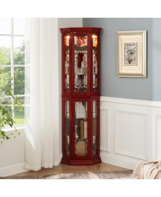 Lighted Corner Curio Cabinet - Glass Display Shelf, Tempered Glass Doors, Adjustable Shelving