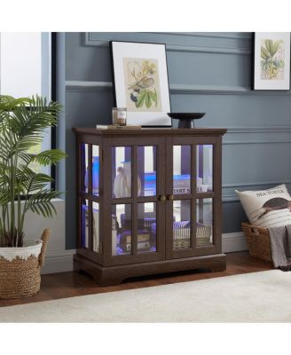 LED Curio Display Cabinet with Adjustable Shelves & Lattice Doors