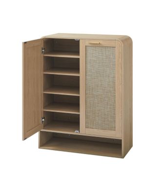 Streamdale Rattan Shoe Cabinet with Doors, 6-Tier Adjustable Shelves, Oak, 31.5"W x 13.8"D x 41"H.