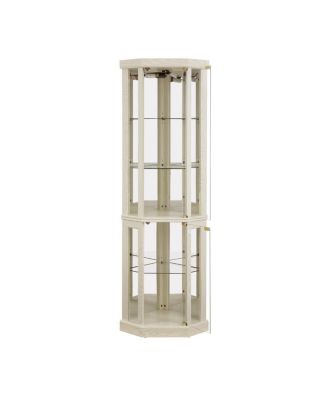 Corner Lighted Curio Cabinet with Glass Storage, Antique White