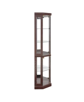 Streamdale Corner Glass Lighted Curio Display Cabinet for Living Room, Wine, Bar Storage, Dark Cherry