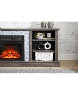 Electric Fireplace Stone TV Media Stand with Faux Stacked Stone Surround, Gray, 58.31"W
