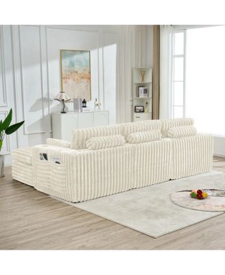 Streamdale Luxury Ribbed Chenille Upholstered Modular Sectional Sofa with Ottoman
