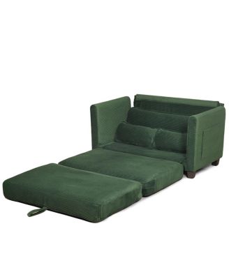2-in-1 Convertible Corduroy Sofa Bed, 2-Seater Loveseat Sleeper with Storage