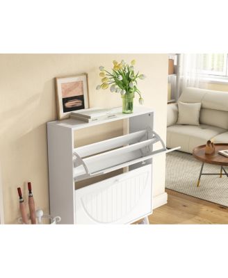 Streamdale  Furniture Space-Saving Tipping Bucket Storage Cabinet with Carved Details