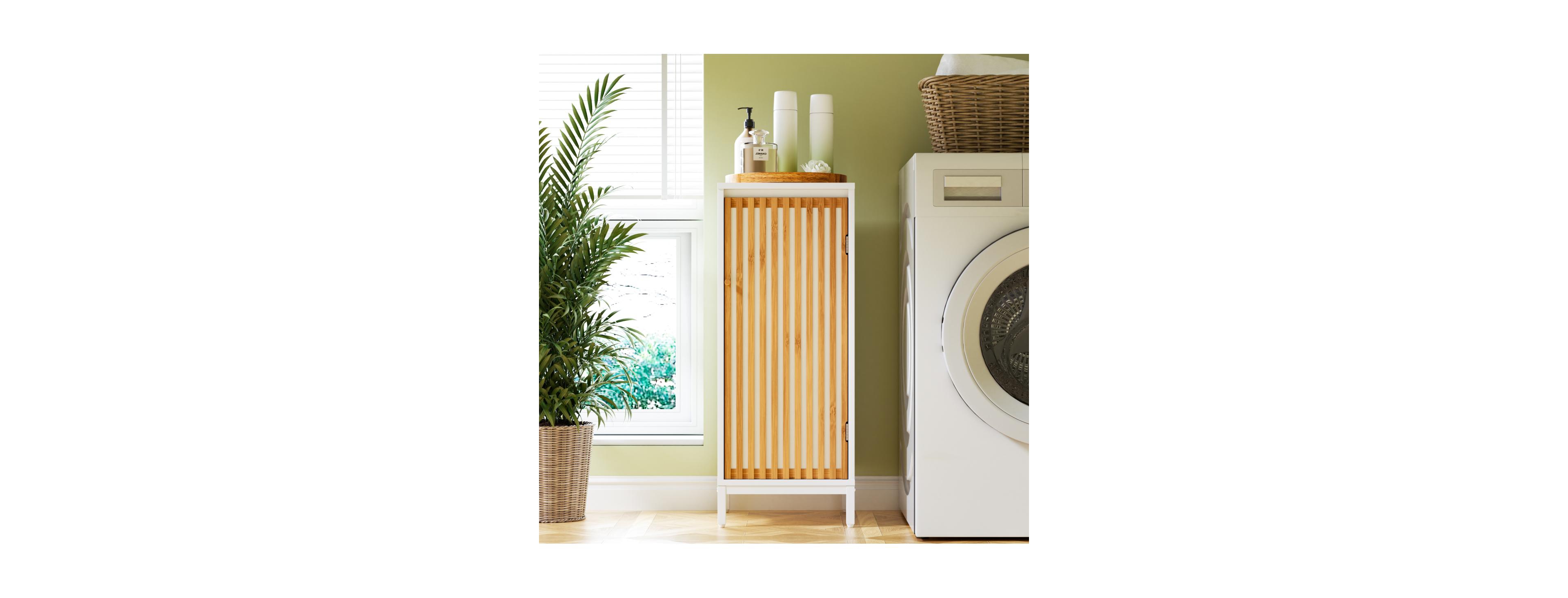 Streamdale Furniture Living Room Side Cabinet with Bamboo Slats Door