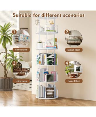 Rotating Bookshelf Tower 5 Tier, Spinning 360 Bookcase, Narrow Tall Vertical Storage (White)