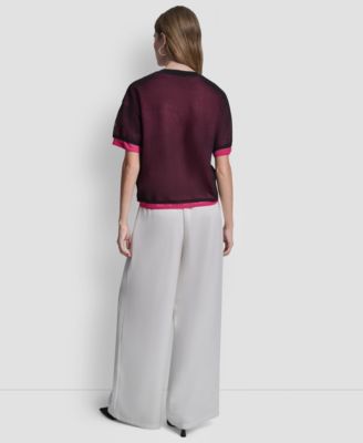 Women's Short-Sleeve Boxy 2-Layer Mesh Sweater