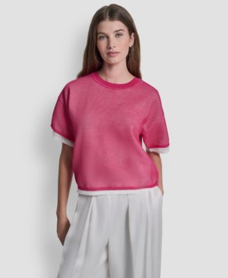 Women's Short-Sleeve Boxy 2-Layer Mesh Sweater