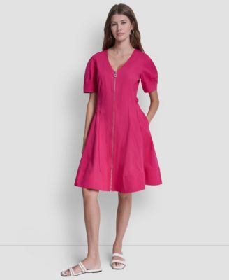 Women's Lantern Puff-Sleeve V-Neck Dress
