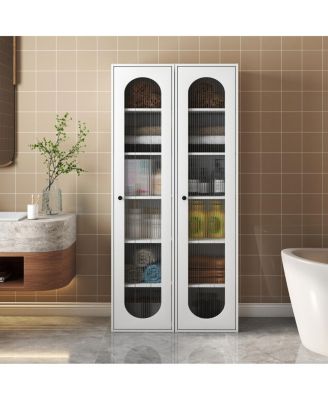 Tall Display Cabinet & Bookshelf with 6 Shelves & Glass Door