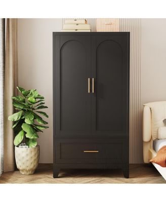 60" Tall Metal Wardrobe Cabinet with Drawer, Rod, Shelf, 2 Doors