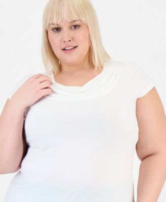Plus Size Stretch Knit Short-Sleeve Cowl-Neck Top