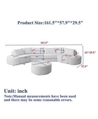Modular Chenille Sofa Set with 6 Pillows, 4 Footstools