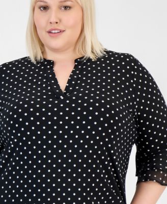 Plus Size Dot-Print Flutter-Sleeve Blouse