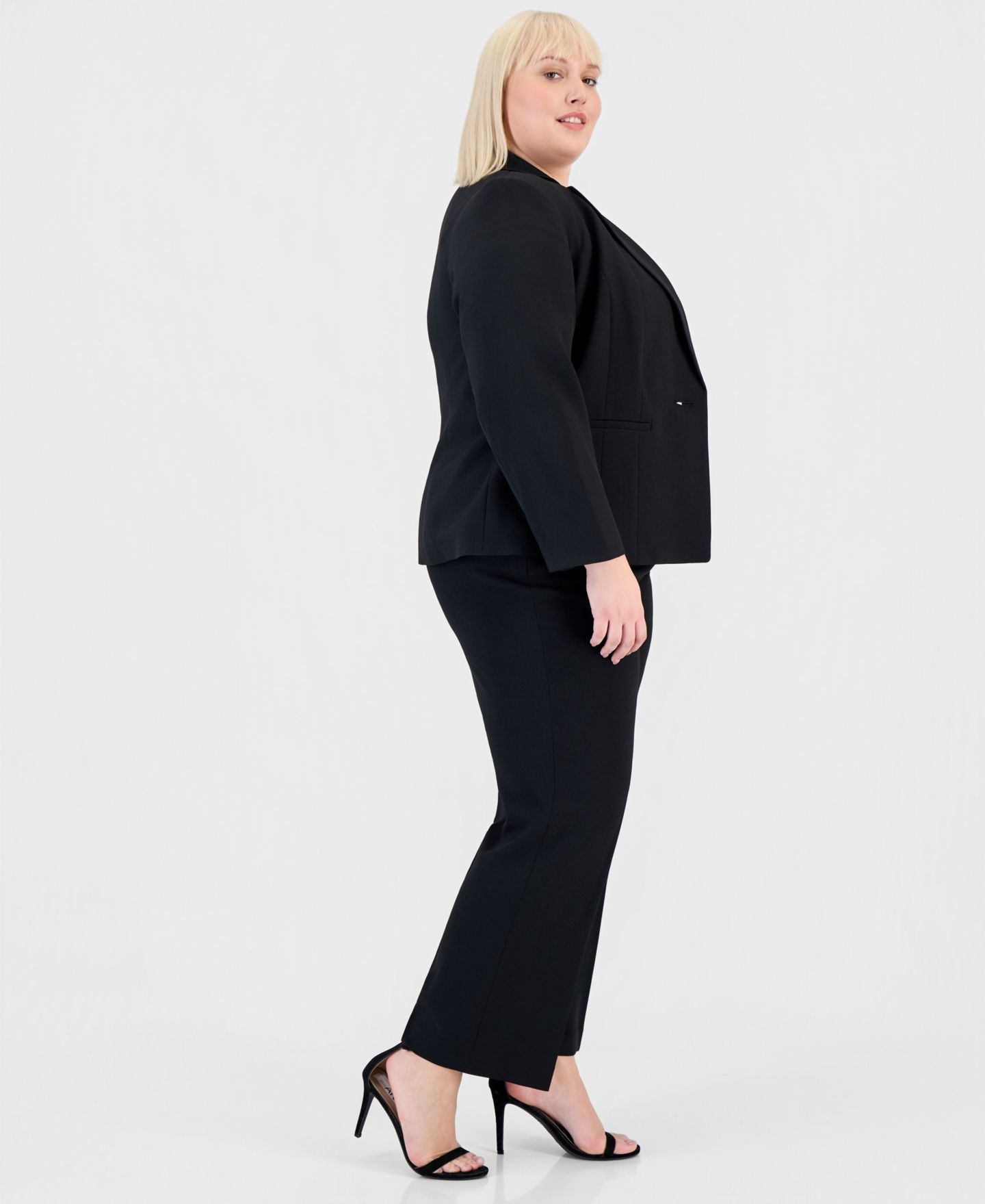 Женские комплекты Kasper Plus Size Single-Button Blazer & Pants, цвет: Чёрный — фото 2