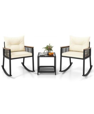 3PCS Patio Rocking Bistro Set with 2-Tier Table for Outdoor Use