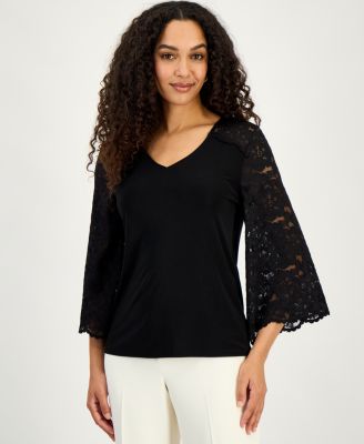 Women's Lace-Sleeve V-Neck Top