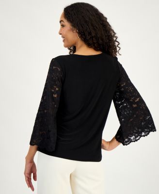 Women's Lace-Sleeve V-Neck Top