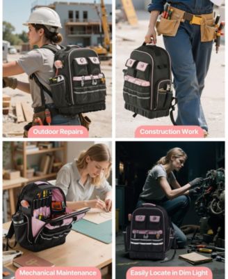 Tool Backpack, 56 Pockets, Heavy-Duty Tool Organizer with Laptop Compartment & Molded Base, Electrician Jobsite Backpack