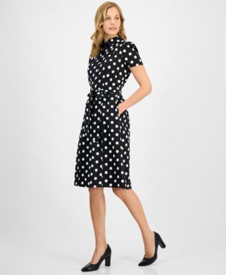 Women's Dot Print Collared Shirtdress, Regular & Petite