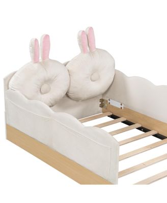 Twin Size Upholstered Platform Bed with Pillows and Storage Bags