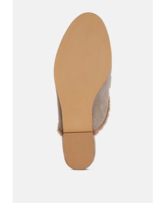 Womens Bosnia Suede & Faux Fur Slip On Mules