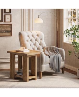 2-Tier Side Table, Farmhouse End Table with Storage Shelves, Small Nightstand Wooden Beside Table Bed Side Table