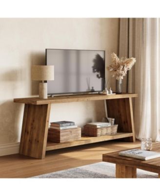 Solid Wood TV Stand, 63-Inch Farmhouse Media Console for 55-65 inch TV,Entertainment Center, Brown