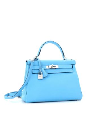 Kelly 28 Handbag Blue Clemence with Palladium Hardware