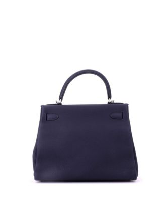Kelly 28 Handbag Blue Togo with Palladium Hardware