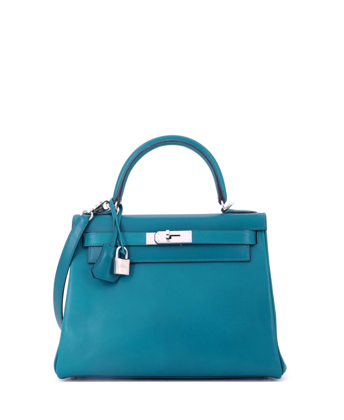 Pre-Owned HERMES Kelly 28 Handbag Blue Tadelakt with Palladium Hardware