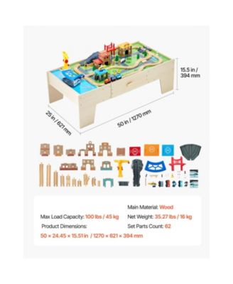 Kids Train Table with 62 Wooden Pieces and Large Storage Drawer