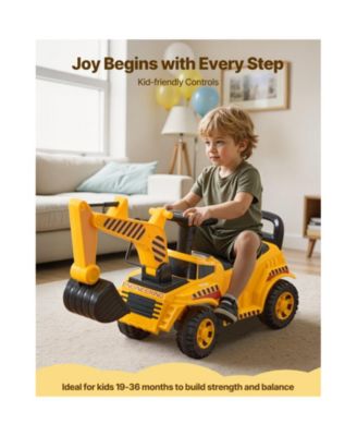 Ride On Toddler Car, Push Car for Toddler 19 to 36 Months, Excavator Digger Toy with Helmet & Music