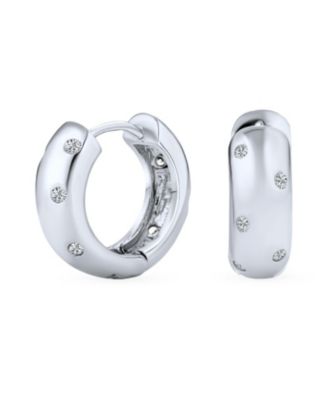 CZ Bezel Set Cubic Zirconia Wide Huggie Hoop Earrings .925 Sterling Silver