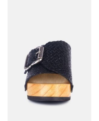 YORUBA Womens Braided Leather Buckled Slide Sandals