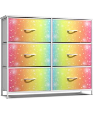 6 Drawers Dresser- Storage Unit with Steel Frame, Wood Top, Fabric Bins