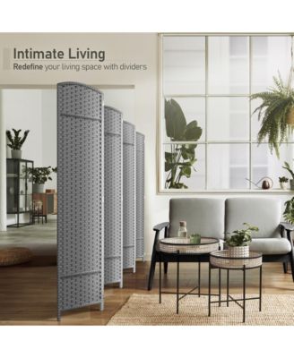 Extra Wide Double Hinged 8 Panels Partition Room Dividers - Mesh Hand-Woven Design