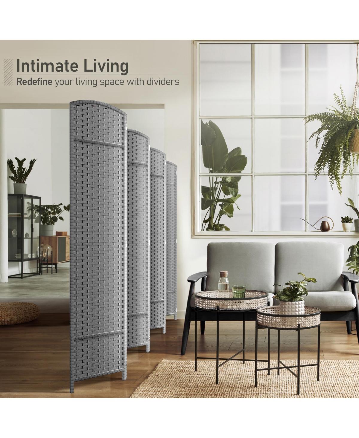 Sorbus Extra Wide Double Hinged 8 Panels Partition Room Dividers - Mesh Hand-Woven Design