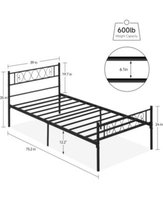 Bed Frame with Headboard and Footboard for Girls and Boys, Metal Platform Bed Frame with Iron-Art Sweet Heart, Under Bed Storage