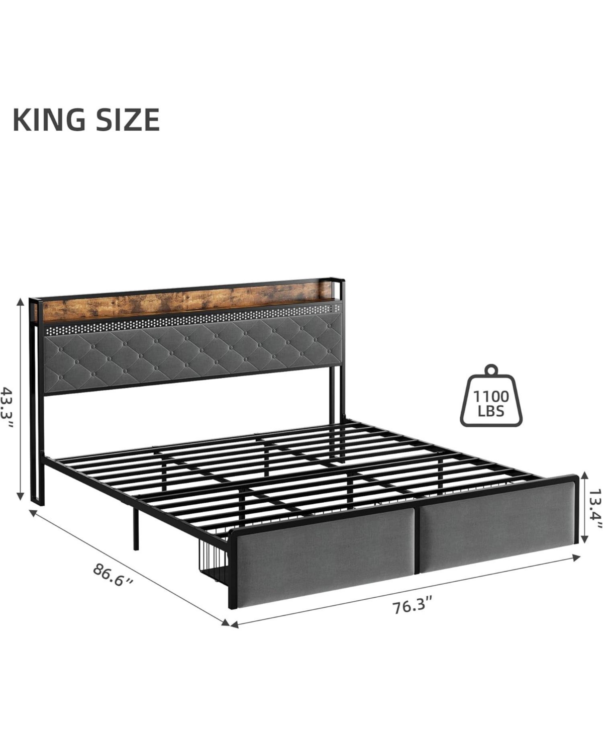 gaomon Led Bed Frame with Headboard Upholstered Platform Bed with Charge Station and Storage Drawers Heavy Duty Metal Slats No Box Spring Needed